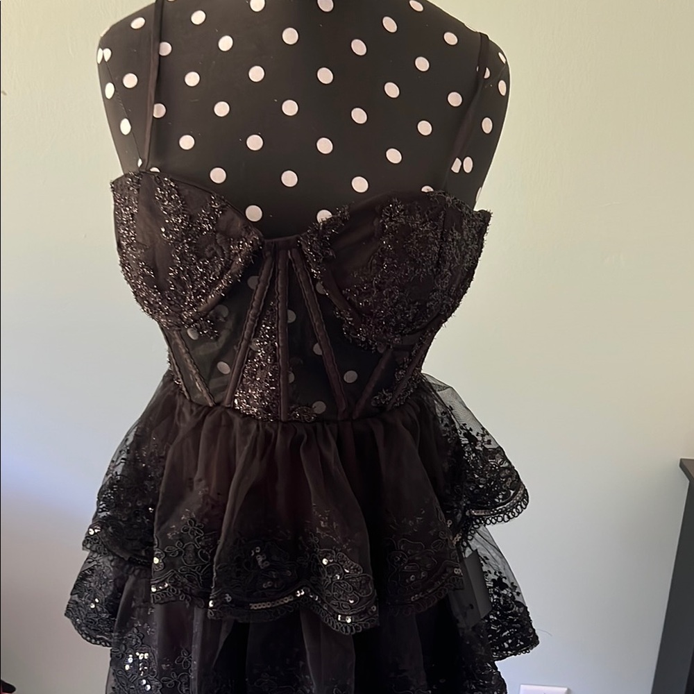 NWT LULUS Elegant Black see through mesh top dress - Picture 5 of 8